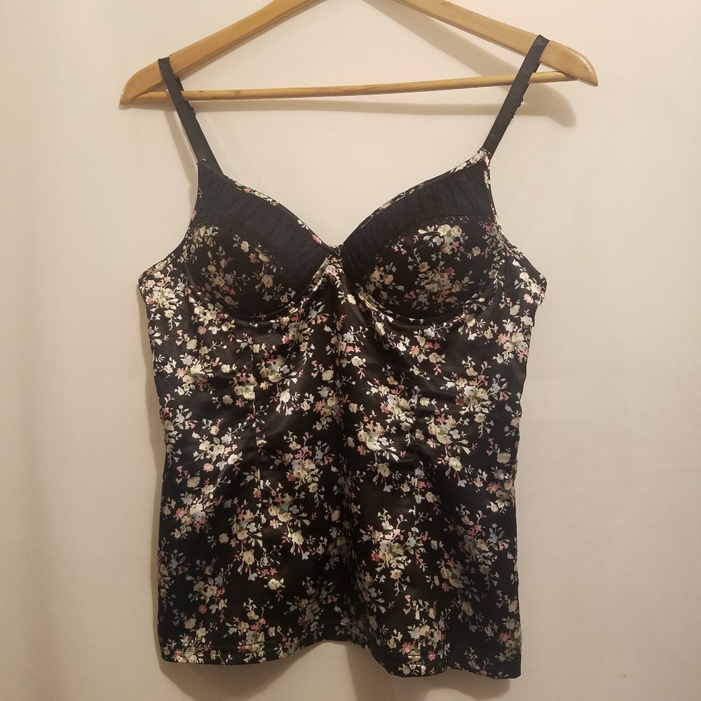 BLACK SATIN FLORAL CAMI